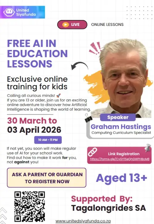 United Siyafunda is excited to offer a Free AI Literacy Course designed specifically for learners aged 13-16. This initiative aims to equip young individuals with essential skills and knowledge in artificial intelligence, fostering a deeper understanding of this transformative technology.