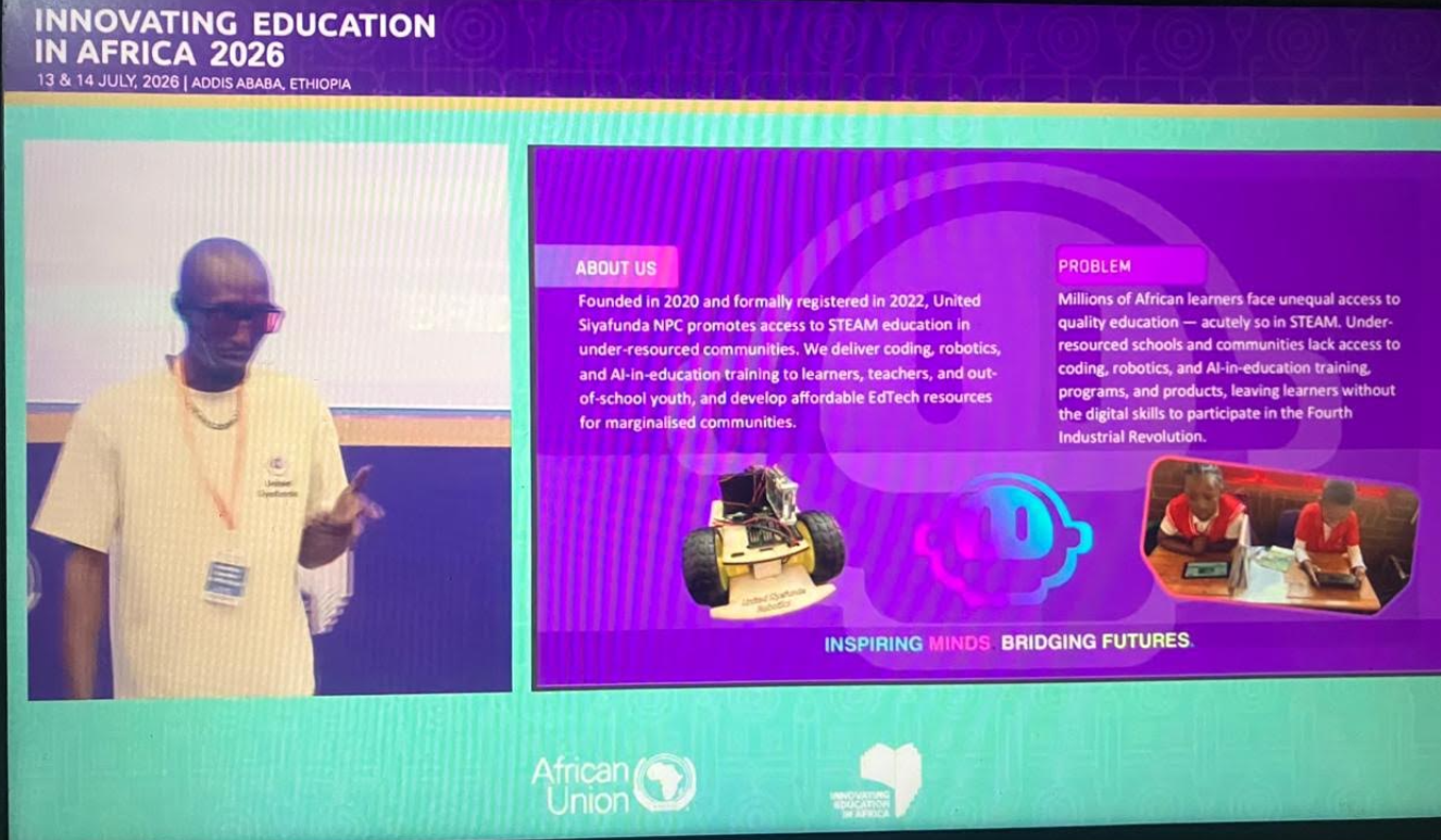 United Siyafunda NPC proudly marked another significant milestone on the continental stage as Mr. Veli Mokhabodi, Co-Founder of United Siyafunda NPC, was invited to participate and present at the prestigious African Union's Innovating Education in Africa 2026 Conference, held at the African Union Headquarters in Addis Ababa, Ethiopia.