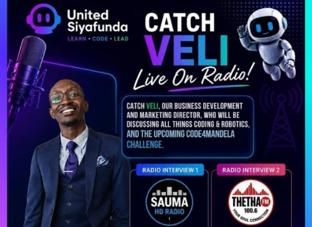 Two radio interviews. One powerful mission. Countless young minds inspired. As excitement continues to build for the upcoming Code4Mandela Challenge, United Siyafunda recently reached another exciting milestone by taking its message to listeners across South Africa through two major radio interviews.
