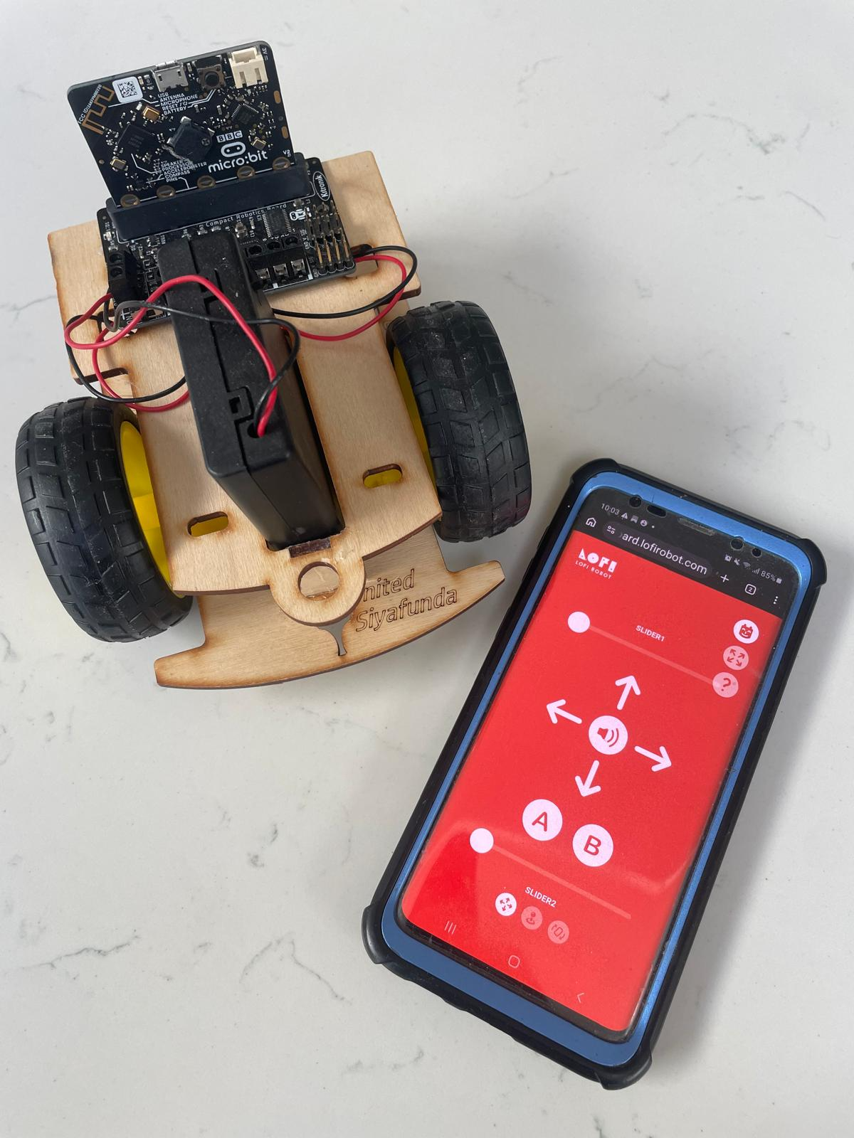 This project makes use of a smartphone app to control our 'transformer buggy'.